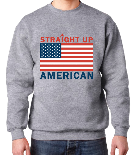 Straight Up American Sweatshirt - Gray - Large Graphic